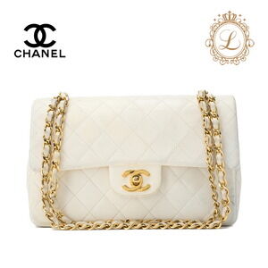 Chanel Matelasse Double Flap Chain Shoulder Bag White Lambskin